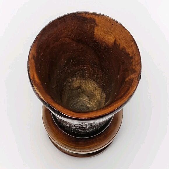 Vintage Boho Tiki Style Hand-Carved Wooden Floral Vase  9” Rustic Folk Art Decor - Picture 5 of 10